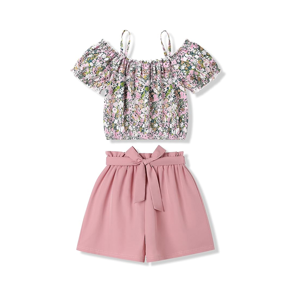 Girl Summer Printing Top Shirt & Solid Short Sets