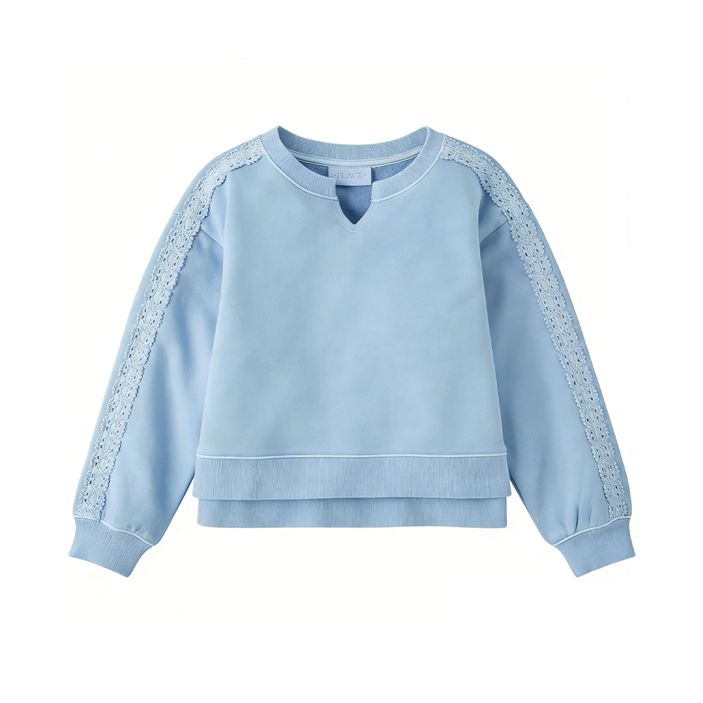 Girls Crochet Lace Premium Fleece Sweat Shirt