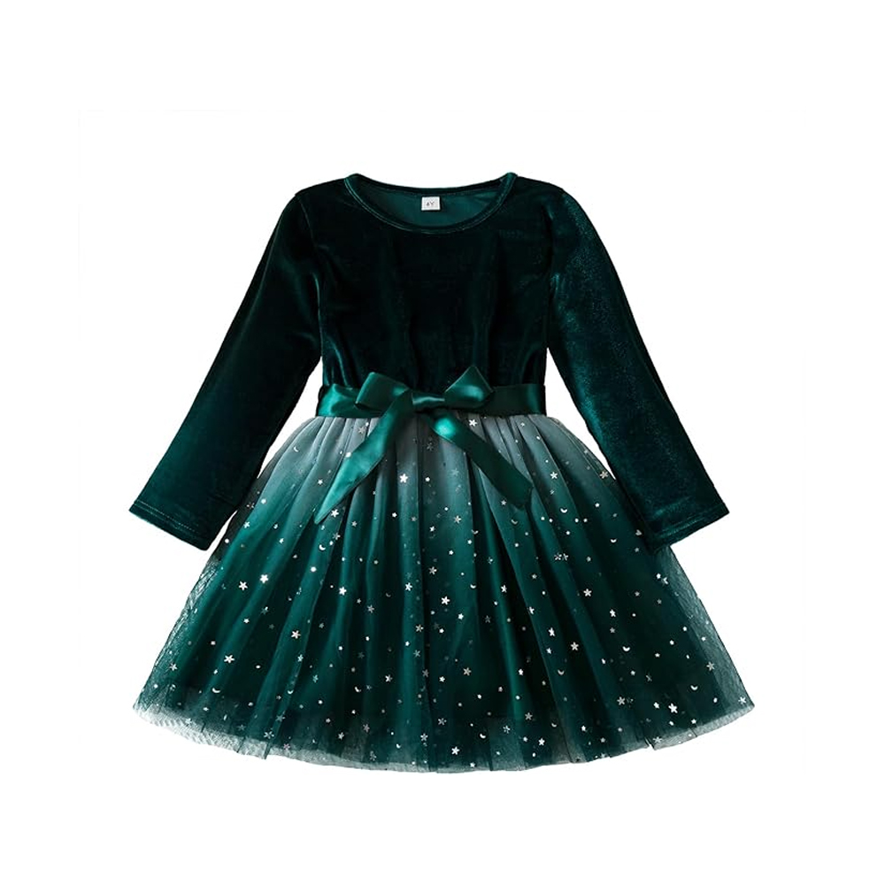 Girl Velvet Star Shine Bow Tie Princess Dress